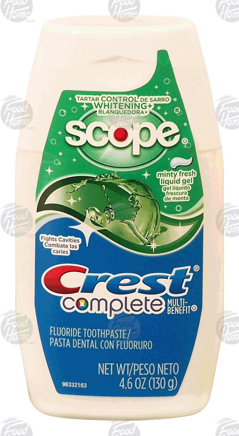 Crest complete fluoride anticavity toothpaste, whitening+ scope, liquid gel, minty fresh flavor Full-Size Picture